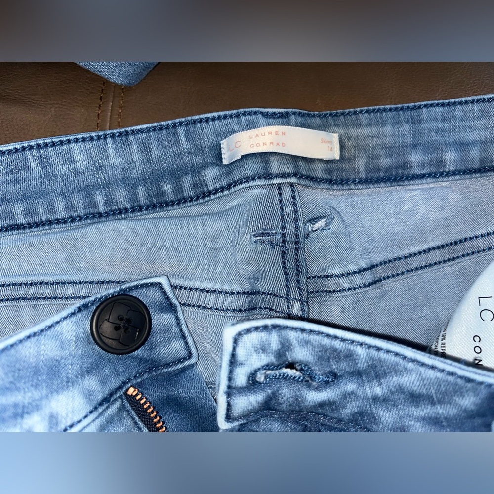 Lauren Conrad Jeans skinny stonewashed stretch sz 14 repaired fastener hi-rise - Picture 12 of 13